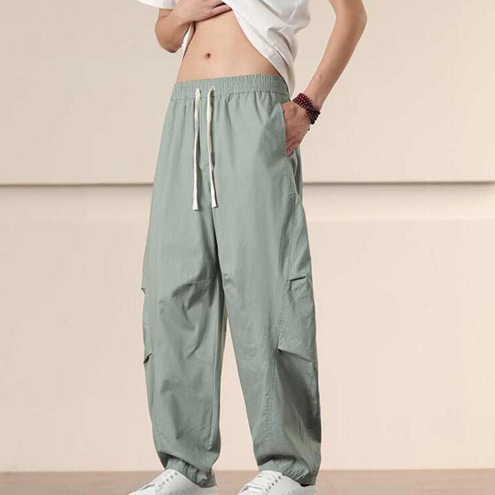Buddha Stones通勤用春無地ドローストリングメンズハーレムパンツ ポケット付き - image 23