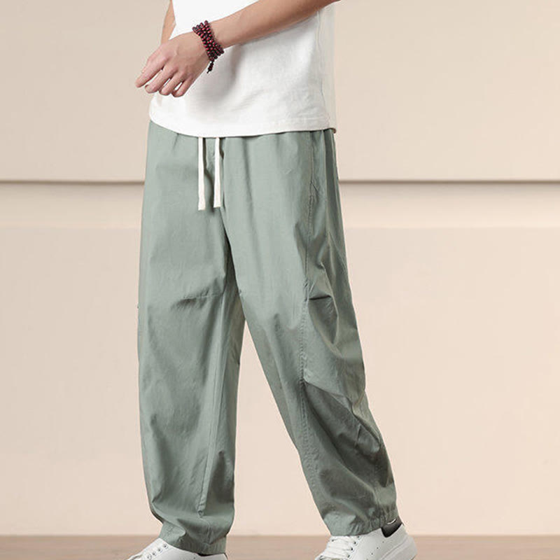 Buddha Stones通勤用春無地ドローストリングメンズハーレムパンツ ポケット付き - image 19