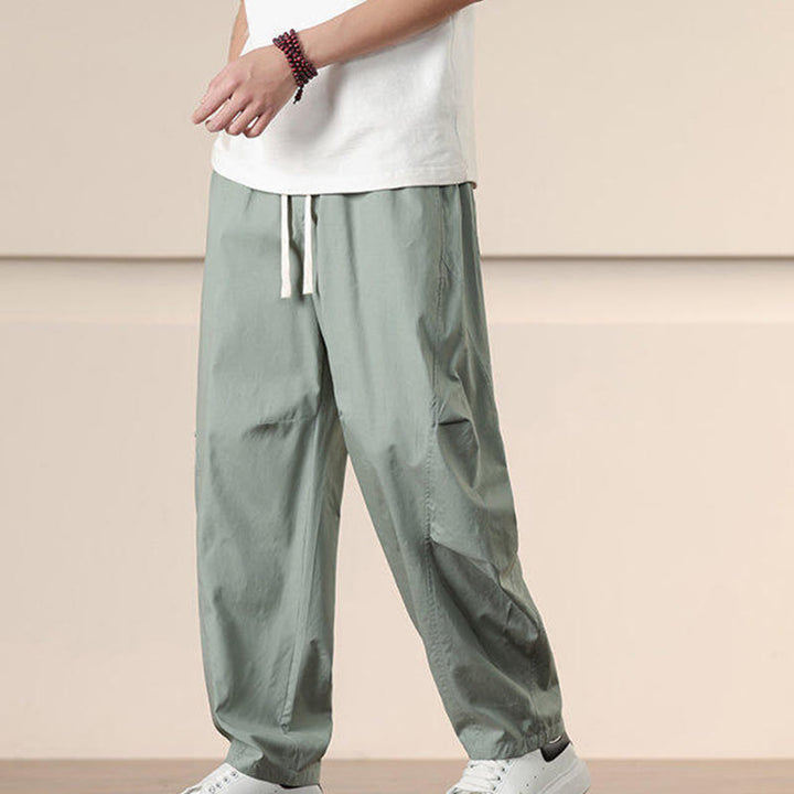 Buddha Stones通勤用春無地ドローストリングメンズハーレムパンツ ポケット付き - image 19