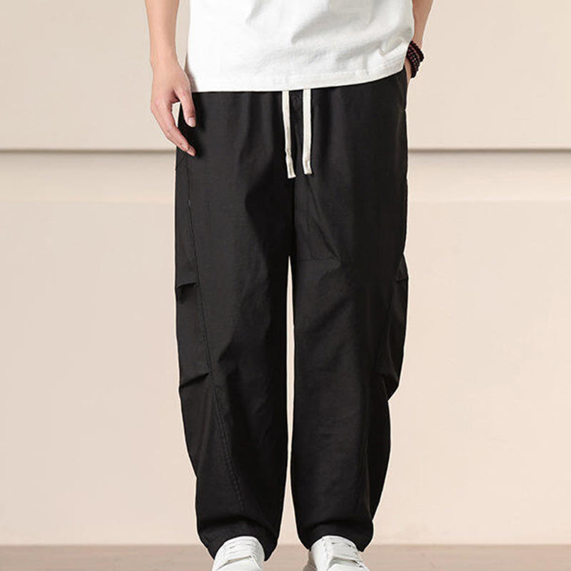 Buddha Stones通勤用春無地ドローストリングメンズハーレムパンツ ポケット付き - image 10