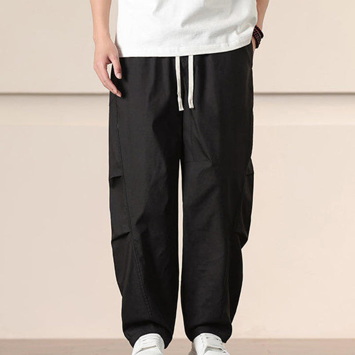 Buddha Stones通勤用春無地ドローストリングメンズハーレムパンツ ポケット付き - image 10