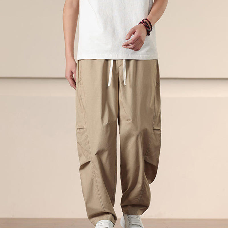 Buddha Stones通勤用春無地ドローストリングメンズハーレムパンツ ポケット付き - バーリーウッド - US/UK/AU46、 EU56 (5XL) - image 0