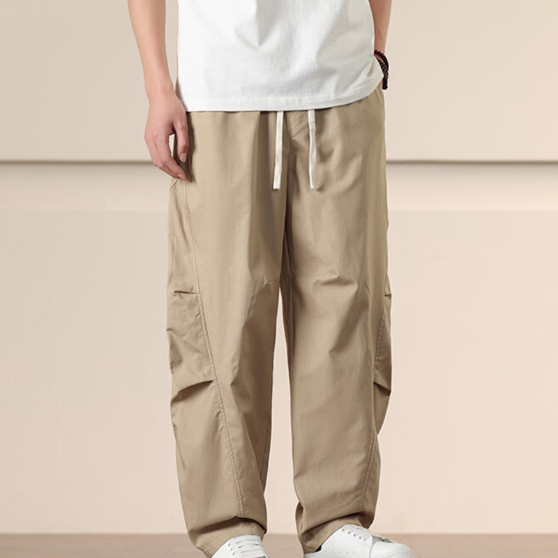 Buddha Stones通勤用春無地ドローストリングメンズハーレムパンツ ポケット付き - image 1