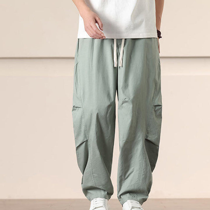 Buddha Stones通勤用春無地ドローストリングメンズハーレムパンツ ポケット付き - image 18