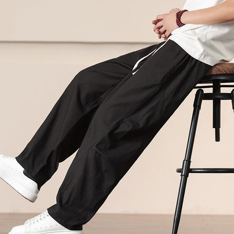 Buddha Stones通勤用春無地ドローストリングメンズハーレムパンツ ポケット付き - image 16