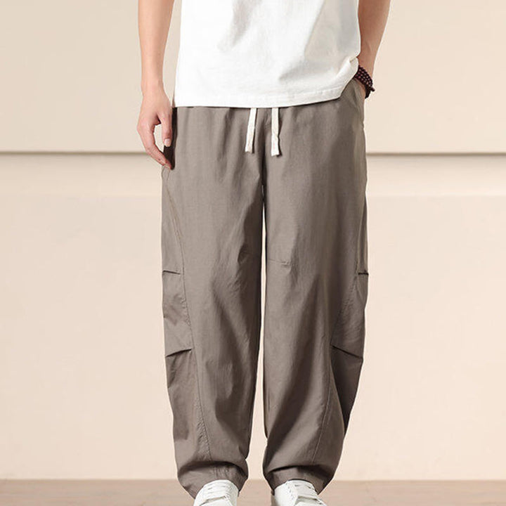 Buddha Stones通勤用春無地ドローストリングメンズハーレムパンツ ポケット付き - image 27