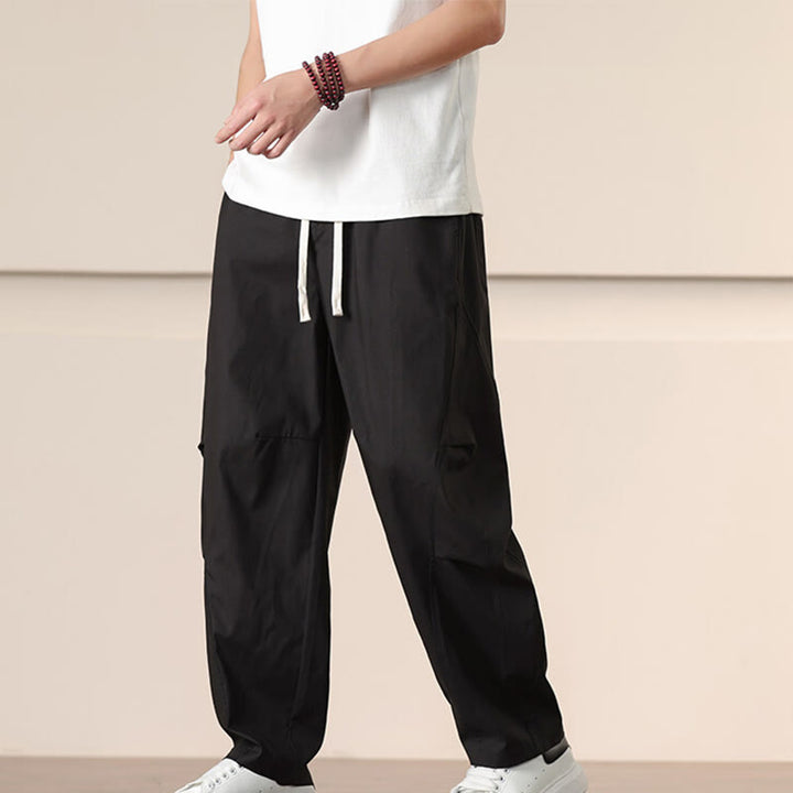 Buddha Stones通勤用春無地ドローストリングメンズハーレムパンツ ポケット付き - image 11