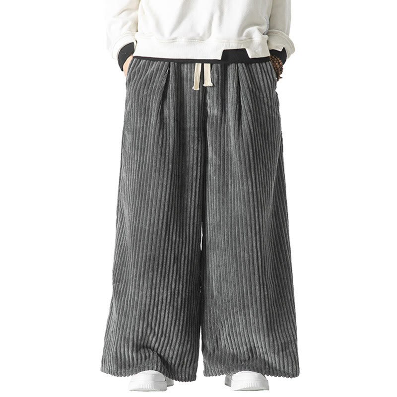 Buddha Stones通勤用プレーンドローストリングメンズワイドレッグコットンコーデュロイパンツ（ポケット付き） - image 28