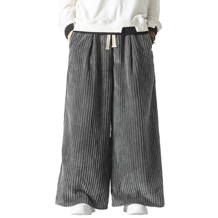 Buddha Stones通勤用プレーンドローストリングメンズワイドレッグコットンコーデュロイパンツ（ポケット付き） - image 28