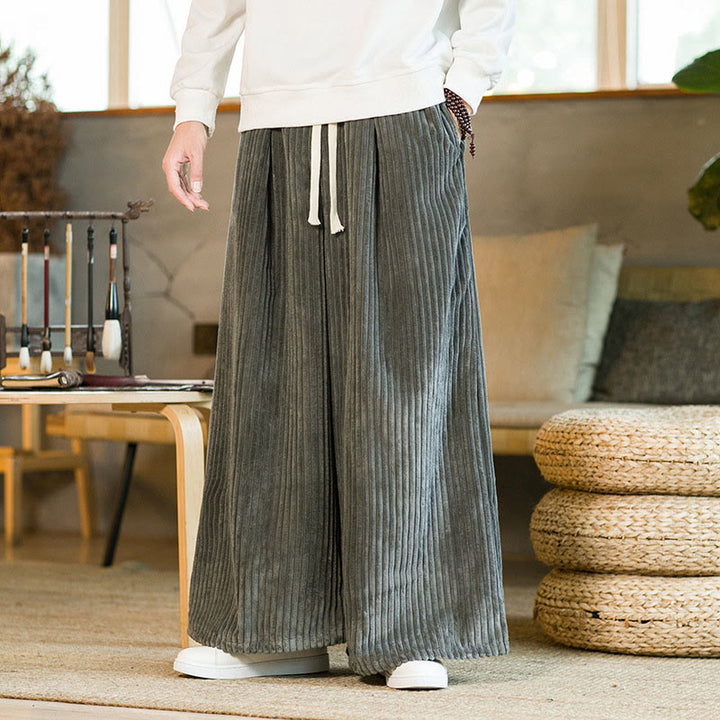 Buddha Stones通勤用プレーンドローストリングメンズワイドレッグコットンコーデュロイパンツ（ポケット付き） - スレートグレー - US/UK/AU46、 EU56 (5XL) - image 18
