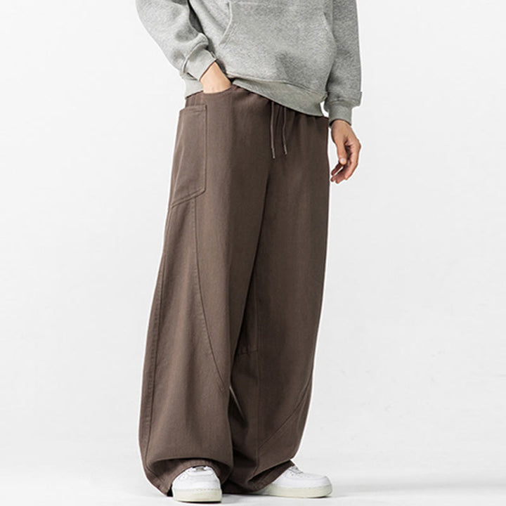 Buddha Stones秋冬 ピュアカラー メンズ ワイドレッグ コットン ドローストリング パンツ ポケット付き - image 3