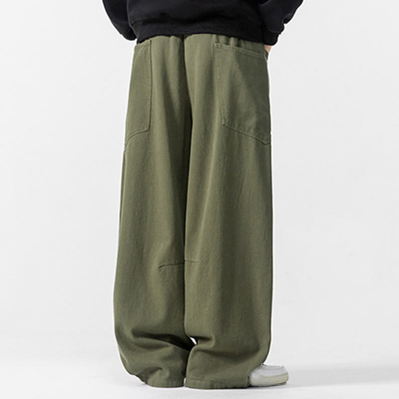 Buddha Stones秋冬 ピュアカラー メンズ ワイドレッグ コットン ドローストリング パンツ ポケット付き - image 10