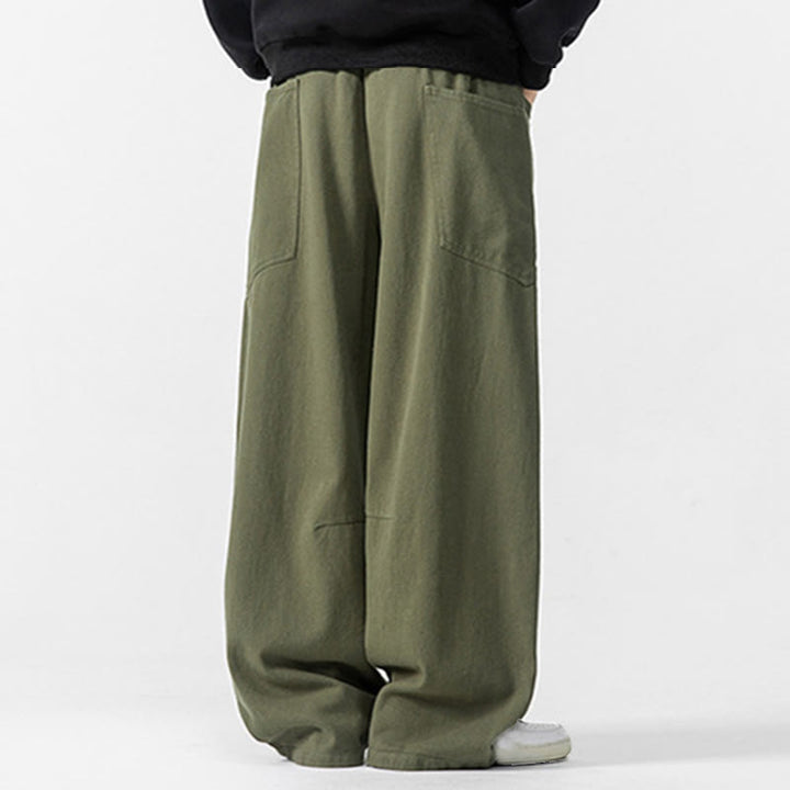 Buddha Stones秋冬 ピュアカラー メンズ ワイドレッグ コットン ドローストリング パンツ ポケット付き - image 10