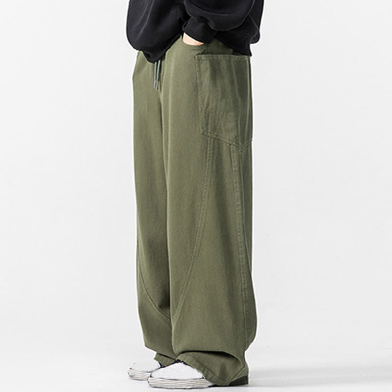 Buddha Stones秋冬 ピュアカラー メンズ ワイドレッグ コットン ドローストリング パンツ ポケット付き - image 15