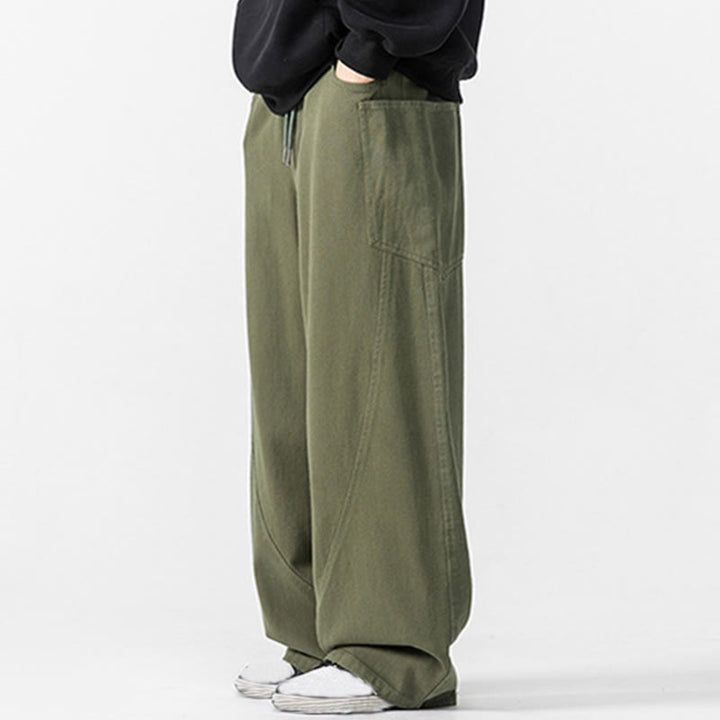 Buddha Stones秋冬 ピュアカラー メンズ ワイドレッグ コットン ドローストリング パンツ ポケット付き - image 15