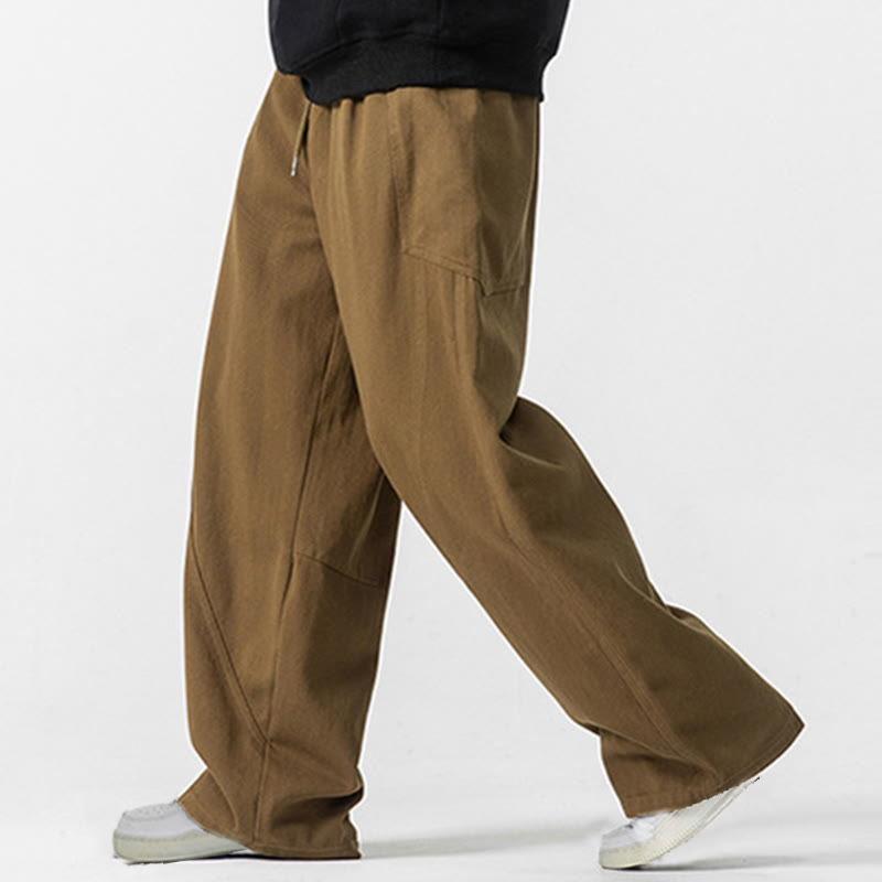 Buddha Stones秋冬 ピュアカラー メンズ ワイドレッグ コットン ドローストリング パンツ ポケット付き - image 24