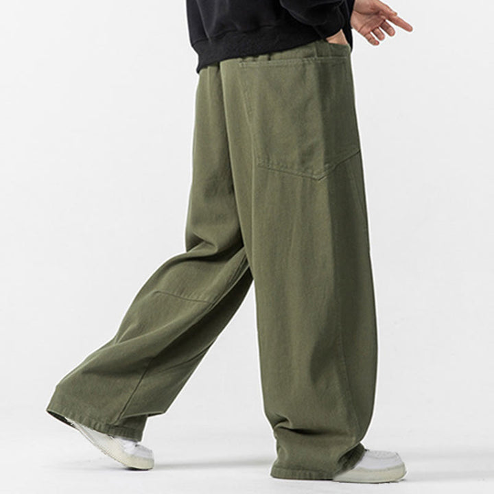Buddha Stones秋冬 ピュアカラー メンズ ワイドレッグ コットン ドローストリング パンツ ポケット付き - image 11