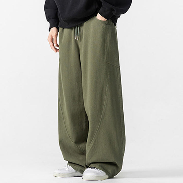 Buddha Stones秋冬 ピュアカラー メンズ ワイドレッグ コットン ドローストリング パンツ ポケット付き - image 12