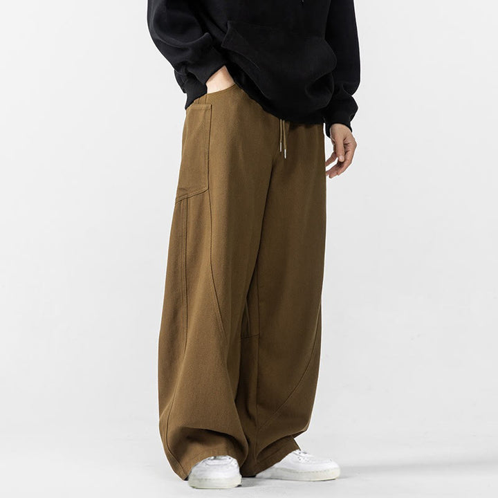 Buddha Stones秋冬 ピュアカラー メンズ ワイドレッグ コットン ドローストリング パンツ ポケット付き - image 23