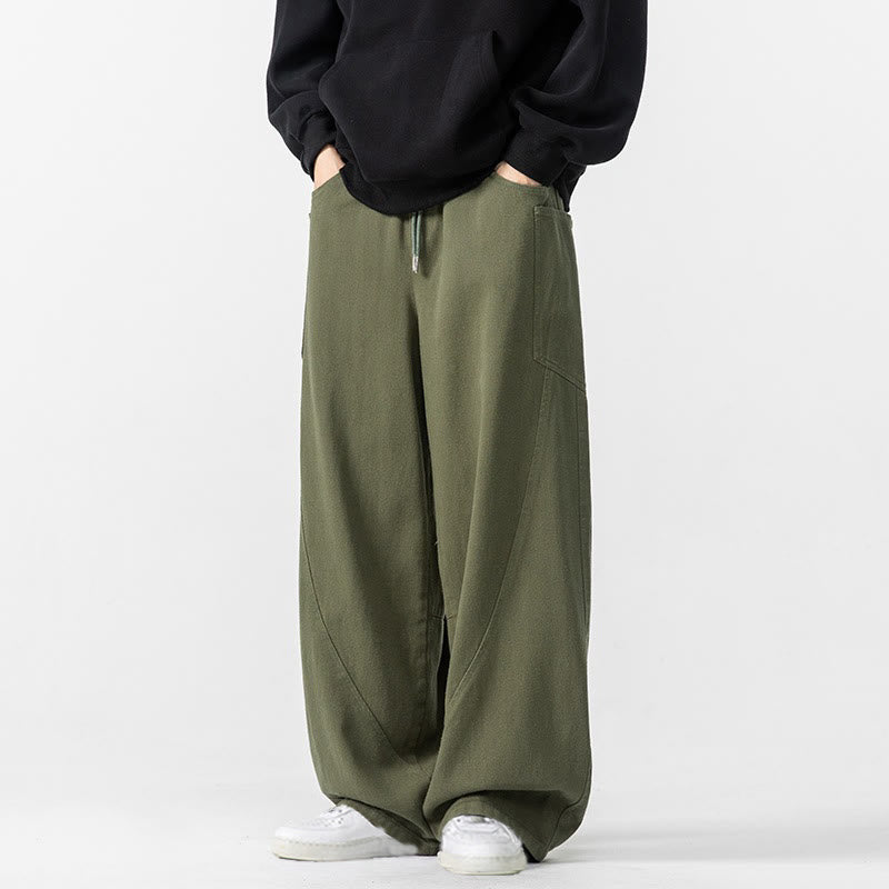 Buddha Stones秋冬 ピュアカラー メンズ ワイドレッグ コットン ドローストリング パンツ ポケット付き - image 13