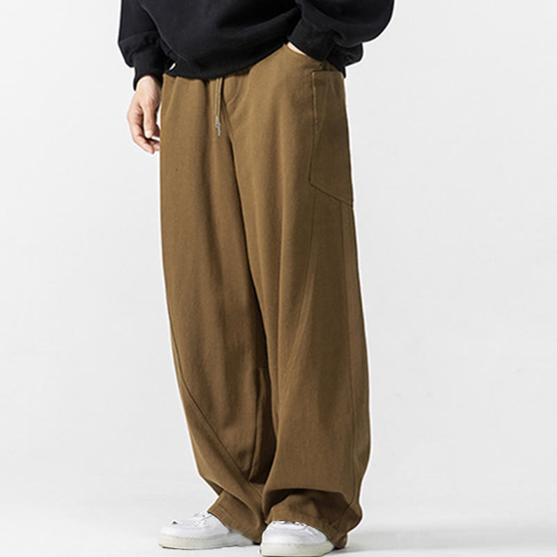 Buddha Stones秋冬 ピュアカラー メンズ ワイドレッグ コットン ドローストリング パンツ ポケット付き - image 18