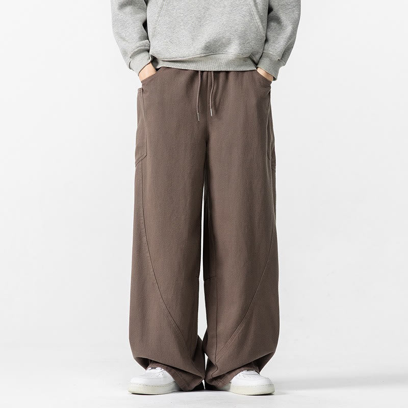 Buddha Stones秋冬 ピュアカラー メンズ ワイドレッグ コットン ドローストリング パンツ ポケット付き - image 2