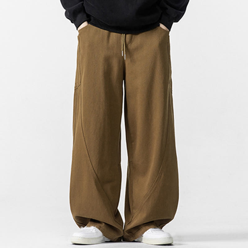 Buddha Stones秋冬 ピュアカラー メンズ ワイドレッグ コットン ドローストリング パンツ ポケット付き - image 17