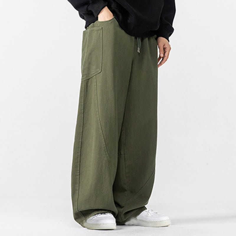 Buddha Stones秋冬 ピュアカラー メンズ ワイドレッグ コットン ドローストリング パンツ ポケット付き - image 14