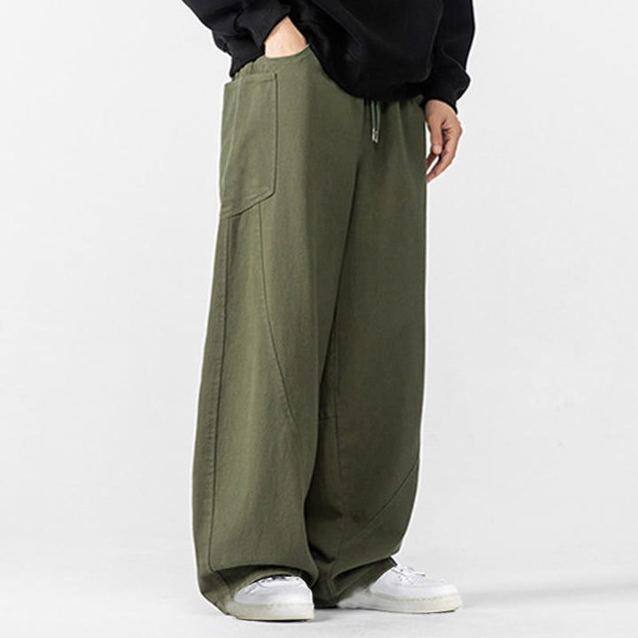 Buddha Stones秋冬 ピュアカラー メンズ ワイドレッグ コットン ドローストリング パンツ ポケット付き - image 14