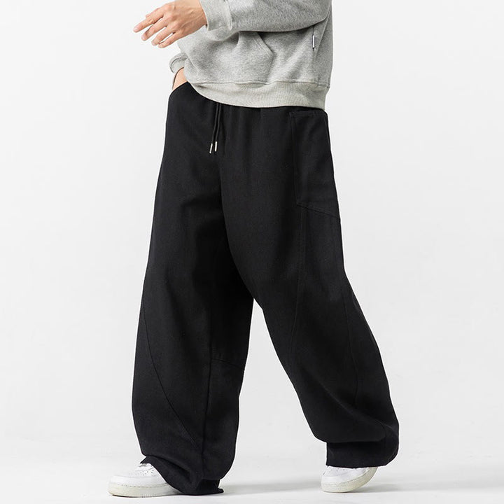 Buddha Stones秋冬 ピュアカラー メンズ ワイドレッグ コットン ドローストリング パンツ ポケット付き - image 30