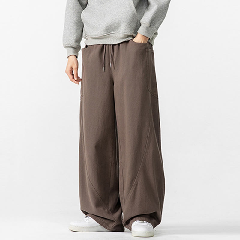 Buddha Stones秋冬 ピュアカラー メンズ ワイドレッグ コットン ドローストリング パンツ ポケット付き - image 1