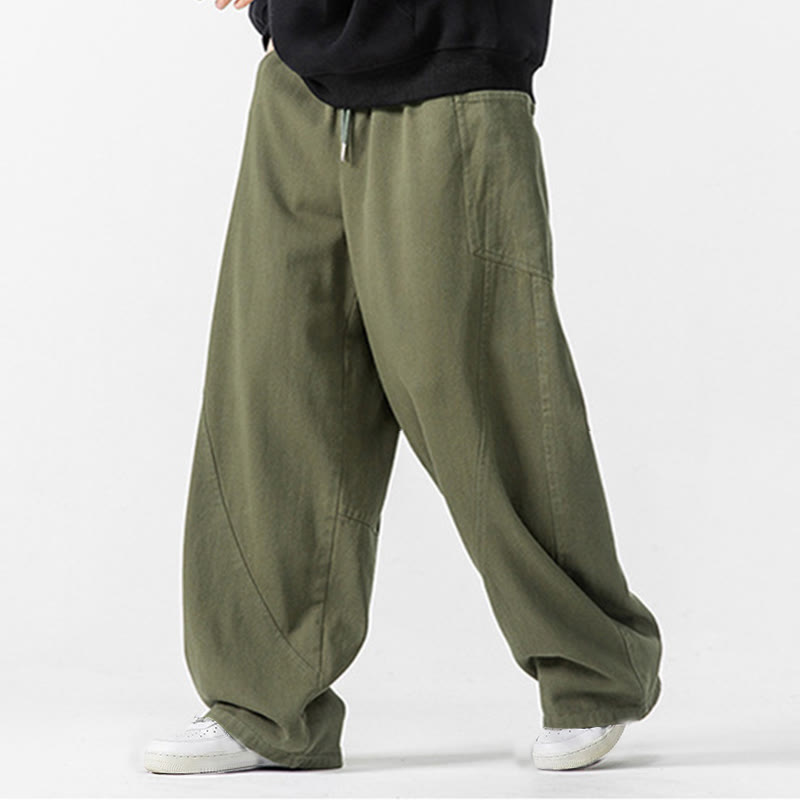 Buddha Stones秋冬 ピュアカラー メンズ ワイドレッグ コットン ドローストリング パンツ ポケット付き - image 9