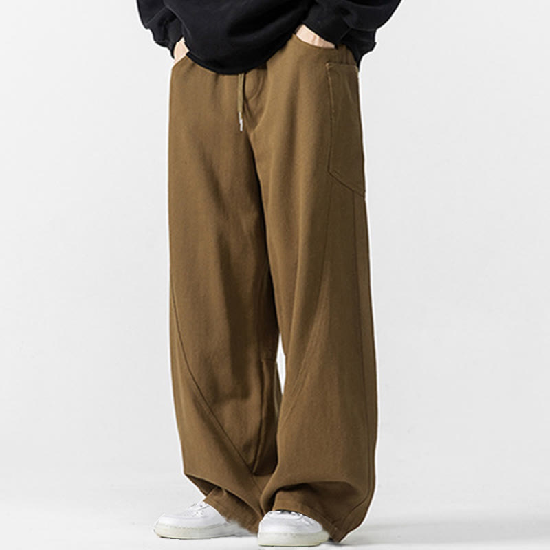 Buddha Stones秋冬 ピュアカラー メンズ ワイドレッグ コットン ドローストリング パンツ ポケット付き - image 20