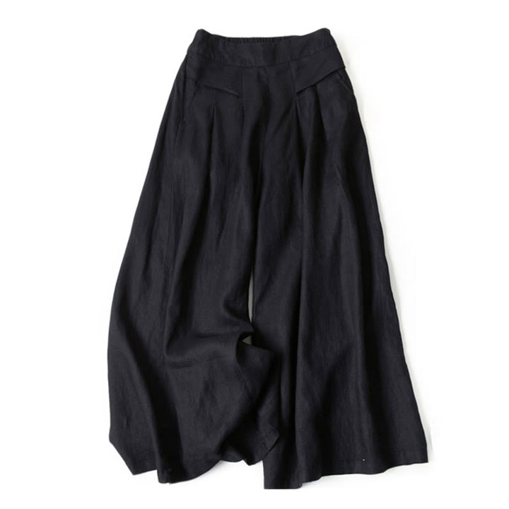 Buddha Stones 綿麻ワイドパンツ ハイウエスト 無地 ポケット付き ゆったり涼しい - 黒 - US16、 UK/AU20、 EU48 (3XL) - image 21