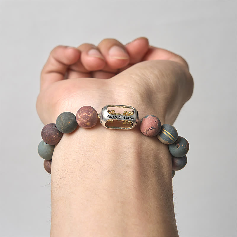 Buddha Stones天然ピカソジャスパーオーム・マニ・パドメ・フムエネルギーブレスレット - image 3