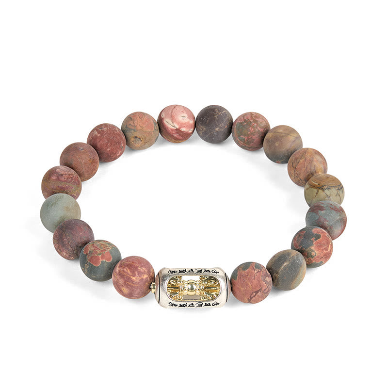 Buddha Stones天然ピカソジャスパーオーム・マニ・パドメ・フムエネルギーブレスレット - image 4