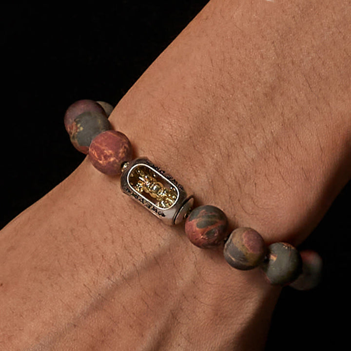 Buddha Stones天然ピカソジャスパーオーム・マニ・パドメ・フムエネルギーブレスレット - image 2