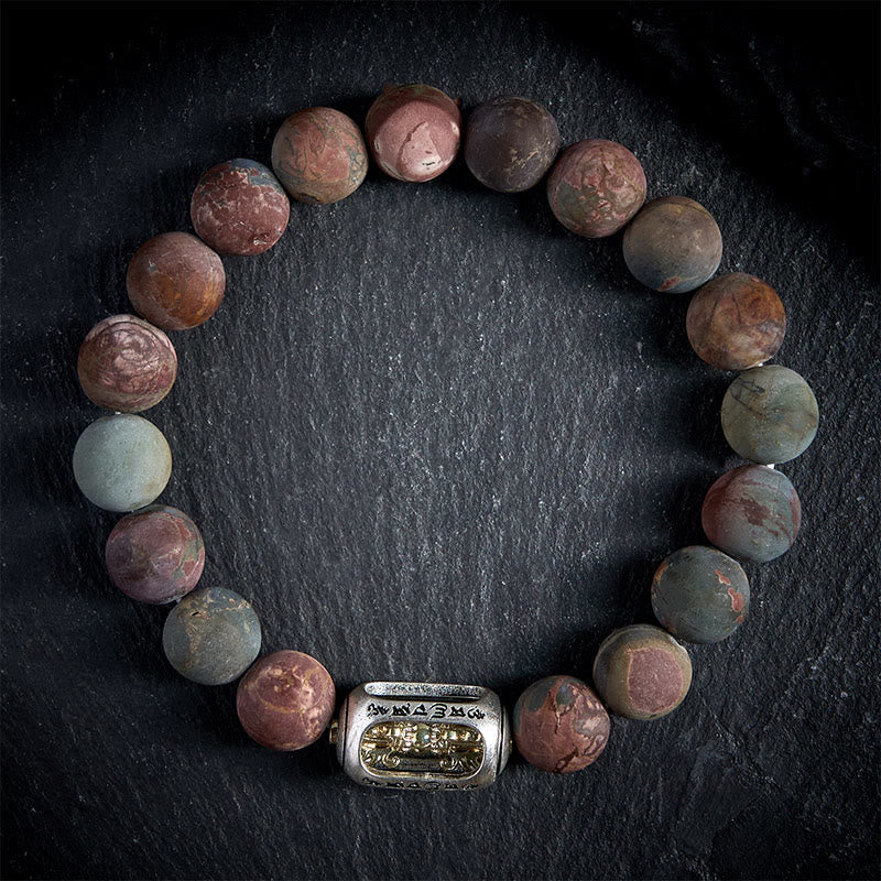 Buddha Stones天然ピカソジャスパーオーム・マニ・パドメ・フムエネルギーブレスレット - 20cm - image 0