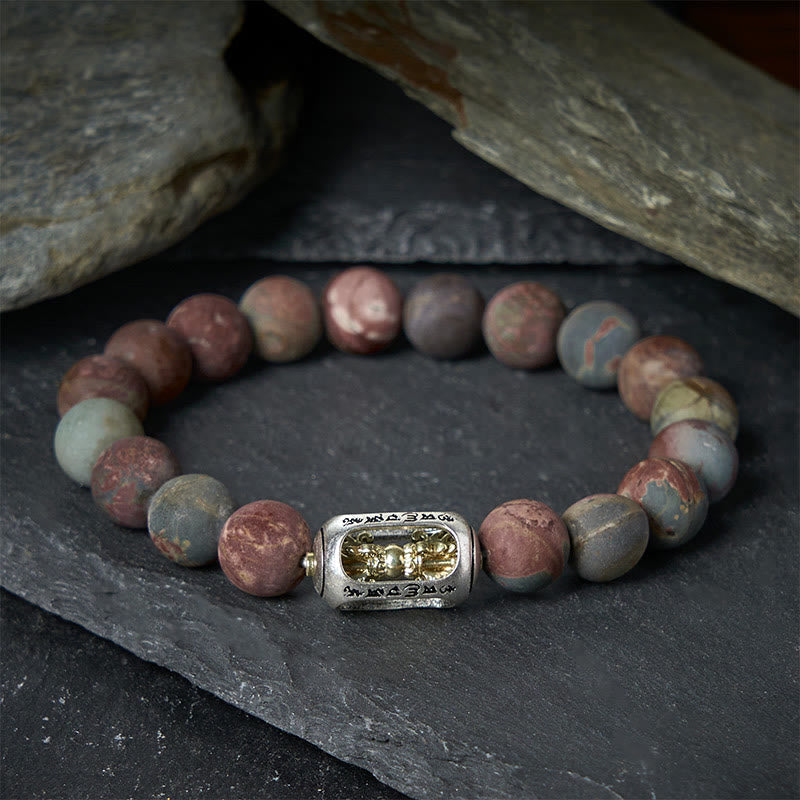 Buddha Stones天然ピカソジャスパーオーム・マニ・パドメ・フムエネルギーブレスレット - image 1
