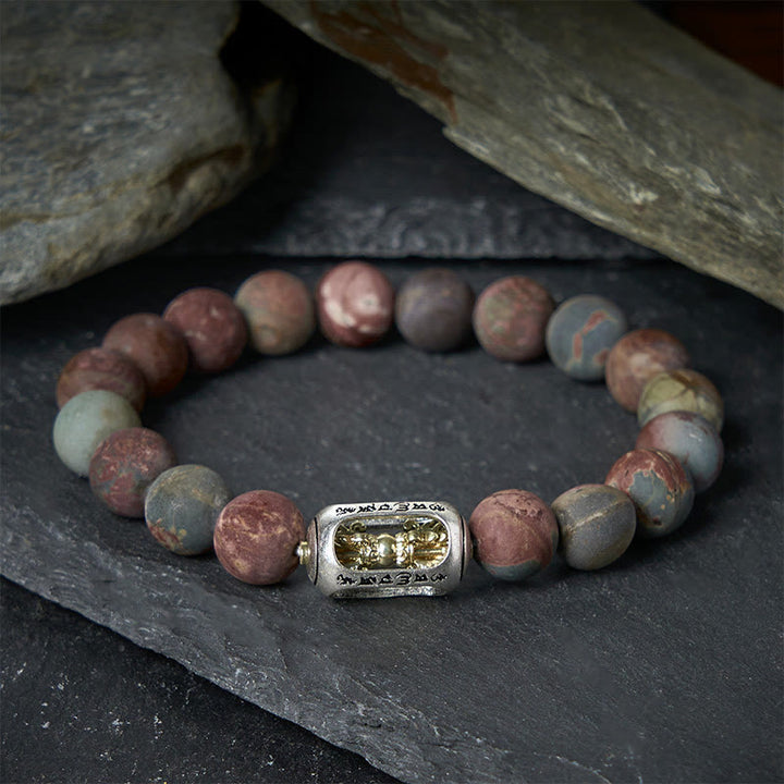 Buddha Stones天然ピカソジャスパーオーム・マニ・パドメ・フムエネルギーブレスレット - image 1