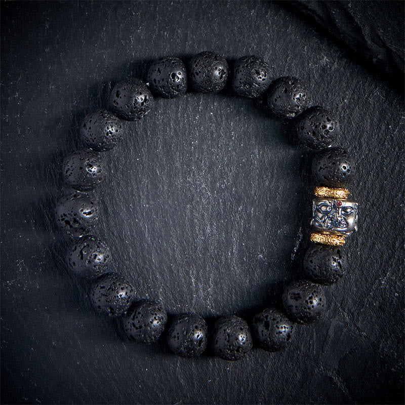 Buddha Stones天然溶岩石 仏顔サポートブレスレット - 20cm - image 0