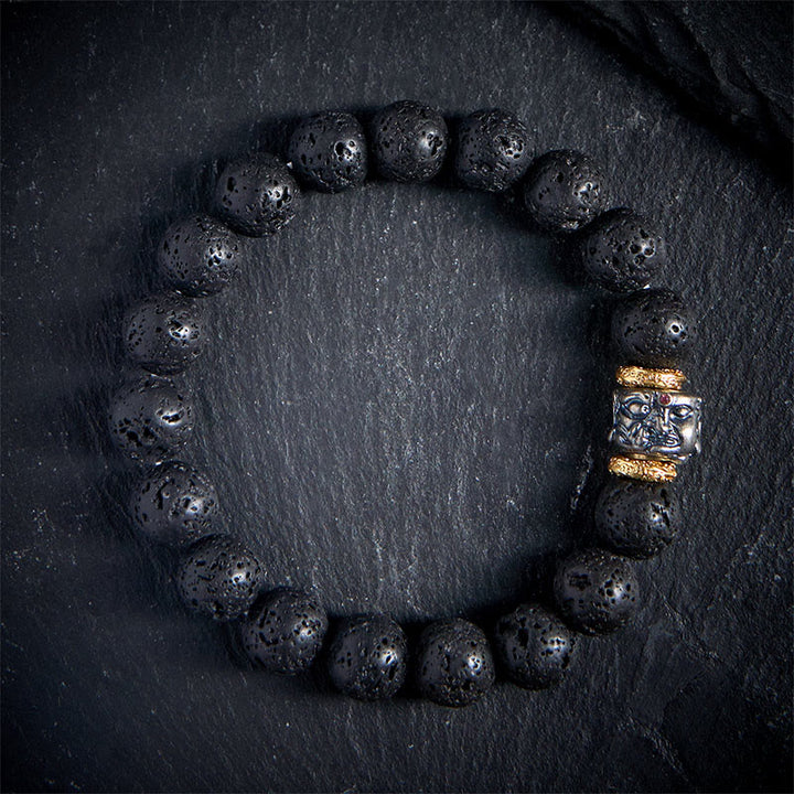 Buddha Stones天然溶岩石 仏顔サポートブレスレット - 20cm - image 0