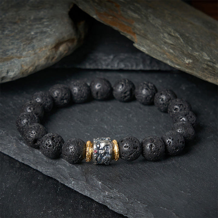 Buddha Stones天然溶岩石 仏顔サポートブレスレット - image 1