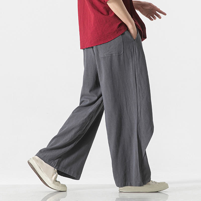 Buddha Stonesアシンメトリー パッチデザイン 無地 メンズ コットンパンツ ポケット付き - image 4
