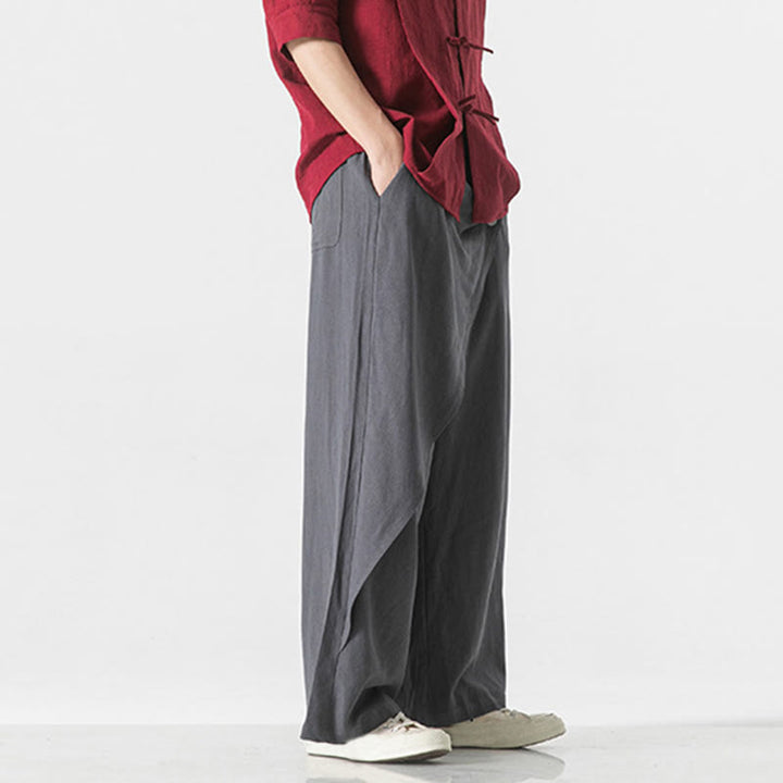 Buddha Stonesアシンメトリー パッチデザイン 無地 メンズ コットンパンツ ポケット付き - image 8