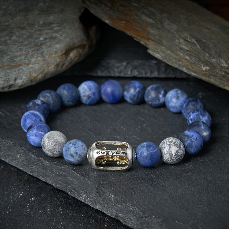 Buddha Stones天然ソーダライト グレージャスパーオーム・マニ・パドメ・フムハーモニーブレスレット - image 1