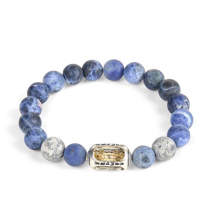 Buddha Stones天然ソーダライト グレージャスパーオーム・マニ・パドメ・フムハーモニーブレスレット - image 4