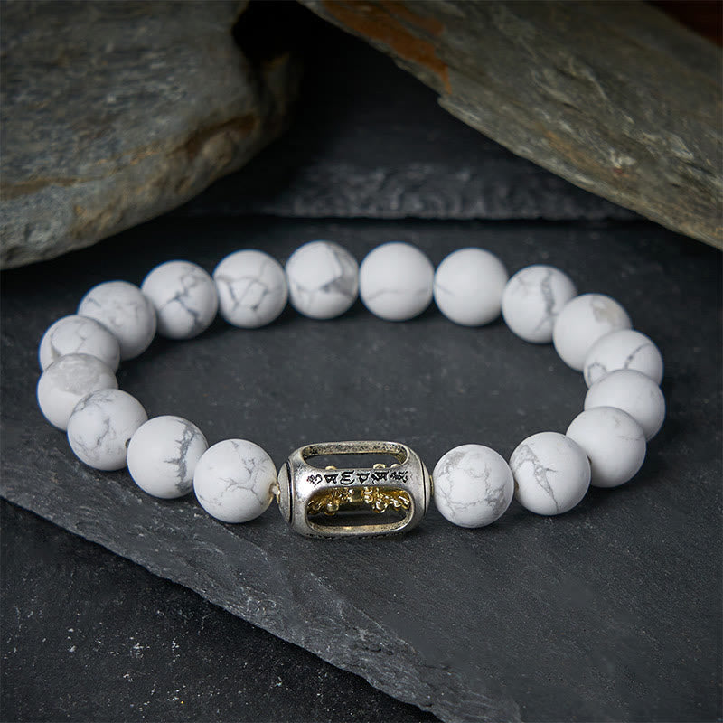 Buddha Stones天然ホワイトターコイズビーズオーム・マニ・パドメ・フム良縁祈願ブレスレット - image 1