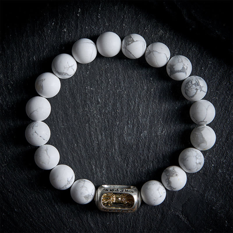Buddha Stones天然ホワイトターコイズビーズオーム・マニ・パドメ・フム良縁祈願ブレスレット - 20cm - image 0