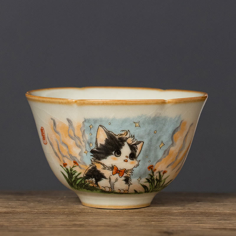 Buddha Stonesかわいい蝶ネクタイ猫ティーカップ カンフーティーカップ - 猫 6.7cm*4cm*65ml - image 2